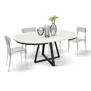 Tavolo rotondo PANTELLERIA in legno effetto bianco frassinato con base a X in metallo antracite, allungabile ⌀120 cm - ⌀170 cm