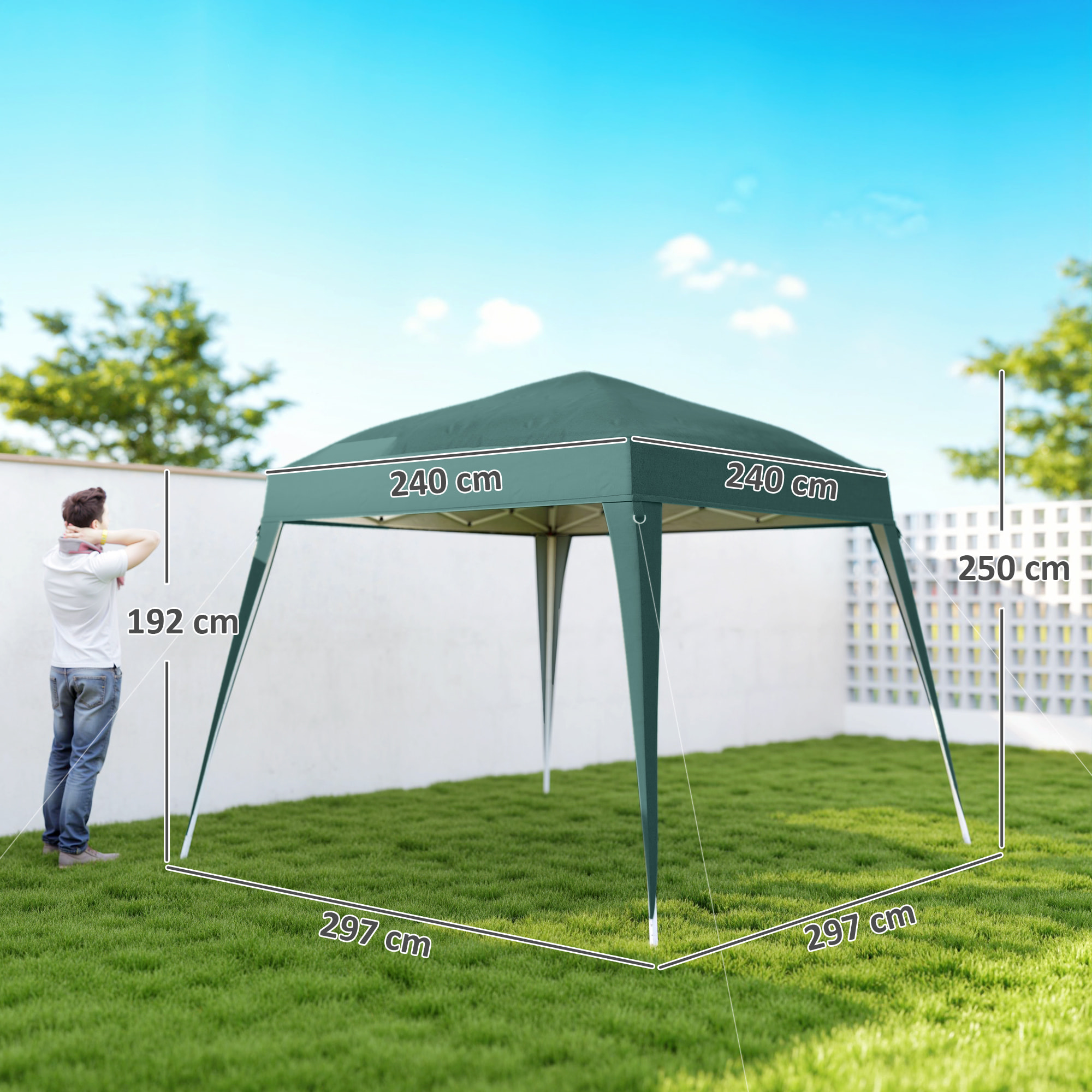 Outsunny Carpa Plegable 2,4x2,4 m, Pop-up, Cenador Pabellón de Jardín, Altura Ajustable con Bolsa de Transporte, Anti-UV, Impermeable, Gazebo para Camping, Fiestas, Exterior, Verde