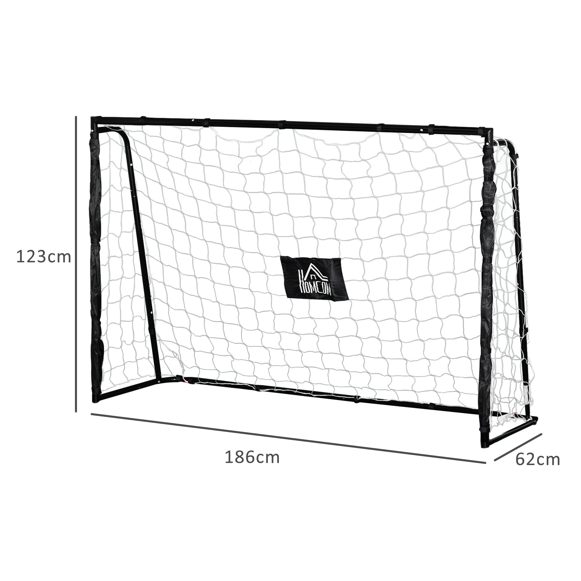 But de football - cage de foot - but futsal dim. 186L x 62l x 123H cm - châssis métal filet PE - piquets & outil inclus - noir