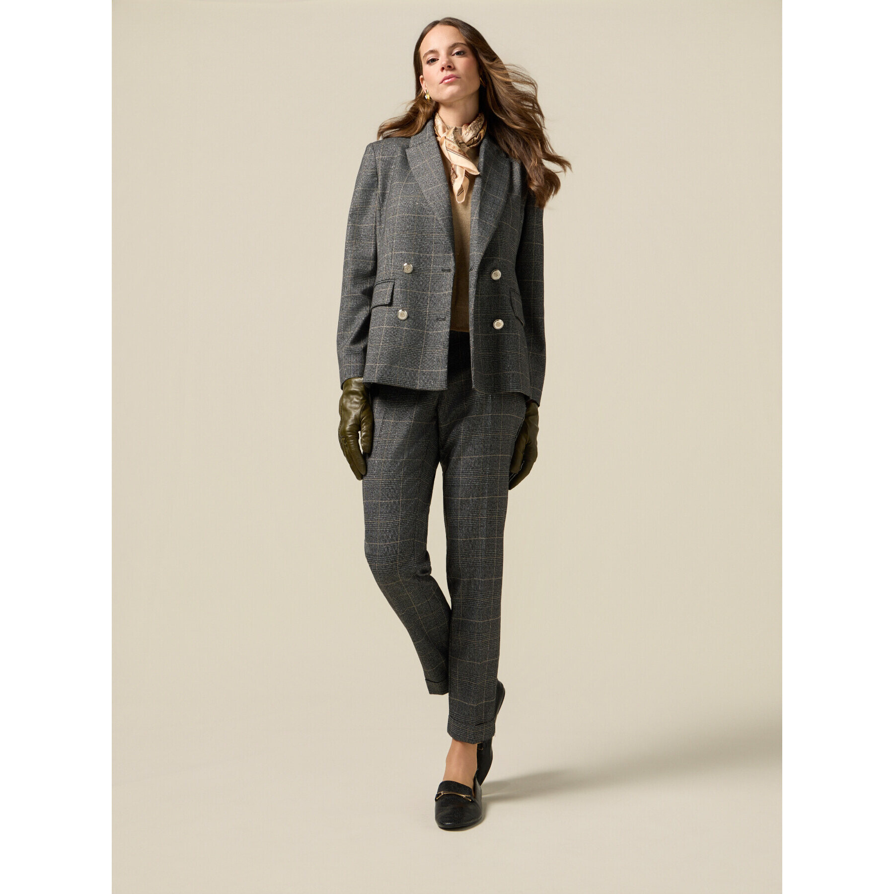 Oltre - Pantaloni regular check - Grigio