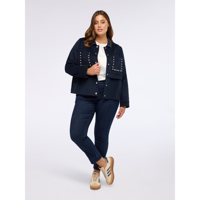 Fiorella Rubino - Chaqueta corta de mezcla de lana con tachuelas - Azul