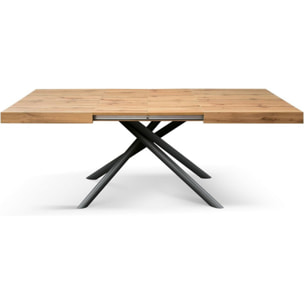 Tavolo CARRARA in legno, finitura rovere rustico e base in metallo verniciato antracite, allungabile 140x90 cm - 220x90 cm