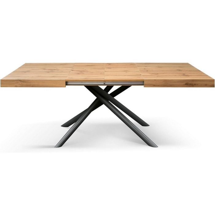 Tavolo CARRARA in legno, finitura rovere rustico e base in metallo verniciato antracite, allungabile 140x90 cm - 220x90 cm