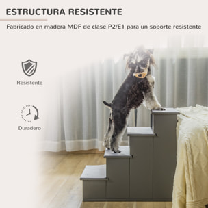 Escalera para Perros de 4 Peldaños Escalera para Mascotas Escalones para Perros Gatos con Acolchados Desmontables Carga 30 kg para Cama Sofá 40x59x54,2 cm Gris