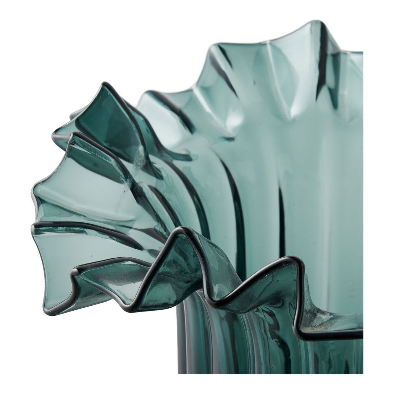 Vaso soffiato a bocca in vetro verde scuro con bordo ondulato ø25×30 cm