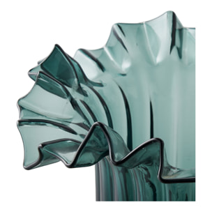 Vaso soffiato a bocca in vetro verde scuro con bordo ondulato ø25×30 cm