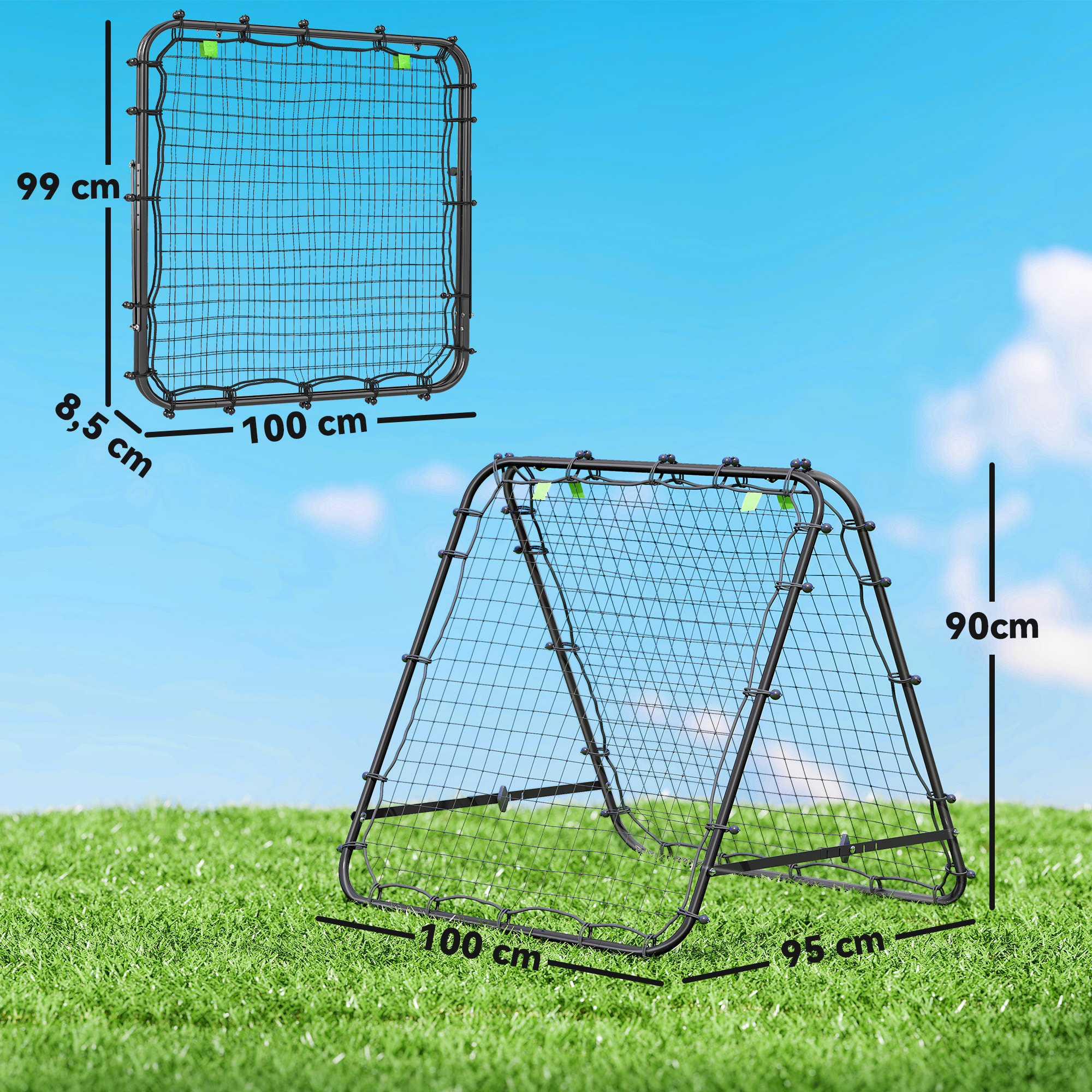 Filet de rebond double face 91 x 91 cm, pliable, rebondisseur pour entraînement football, réglable dans 5 angles, structure en acier, noir