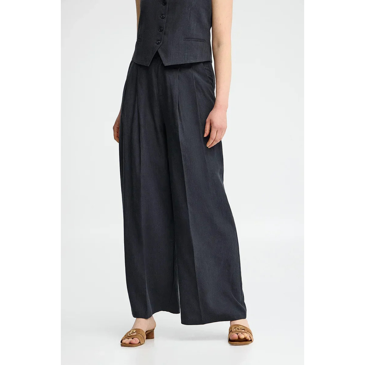 Pantalón Alice de lino azul marino de corte relajado con logo Polo Club