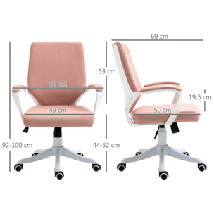 Silla de Oficina Giratoria Silla de Escritorio Basculante con Reposabrazos y Altura Ajustable para Dormitorio Salón Carga 120 kg 62x69x92-100 cm Rosa