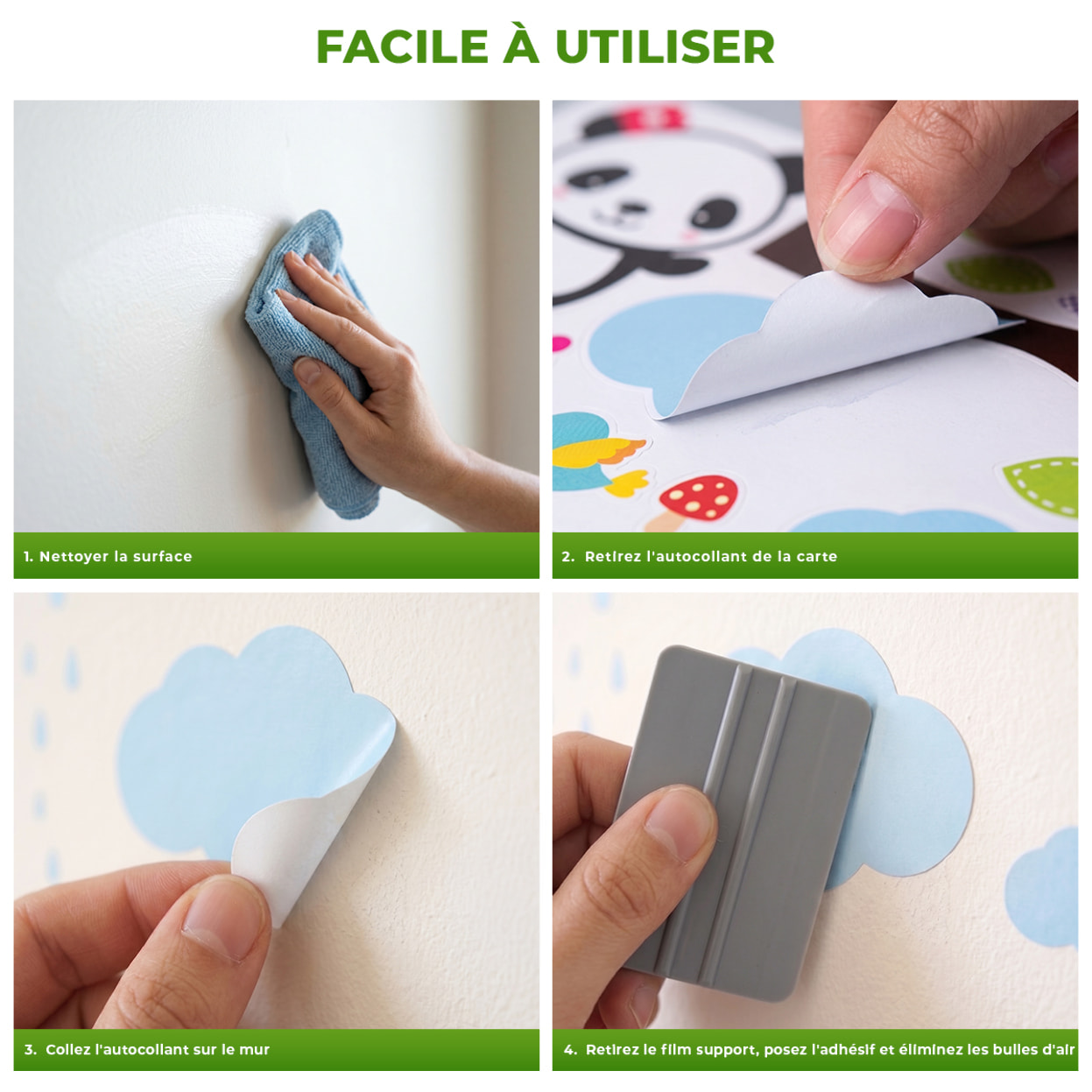 Stickers Muraux décoration adhésifs bébés pandas jouant sous la pluie