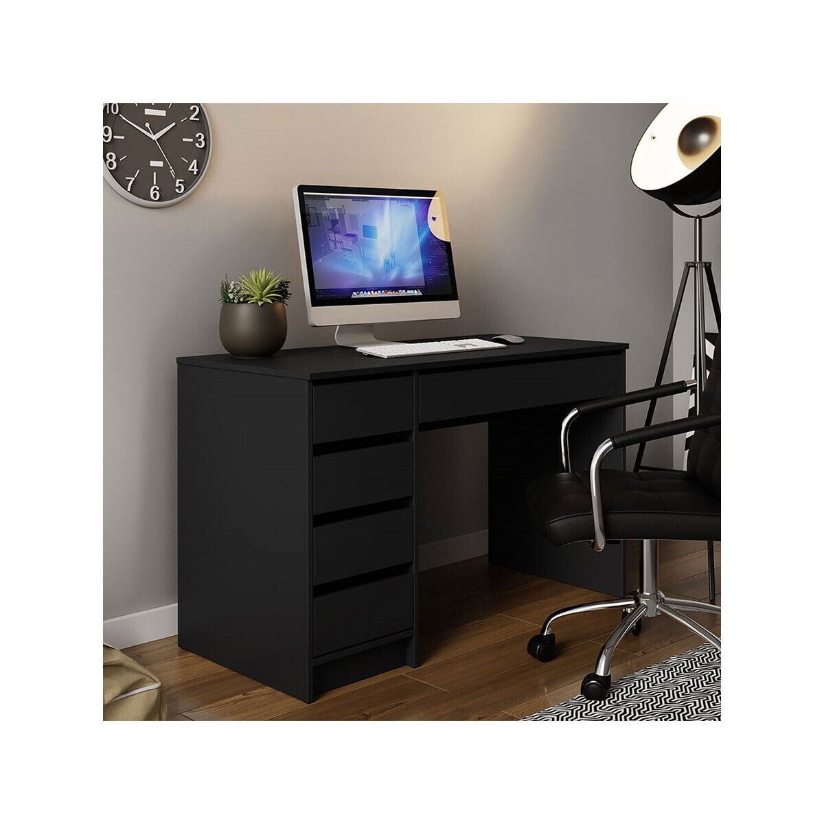 Bureau en bois 5 tiroirs "Malika" - 120 x 75 x 55 cm - Noir