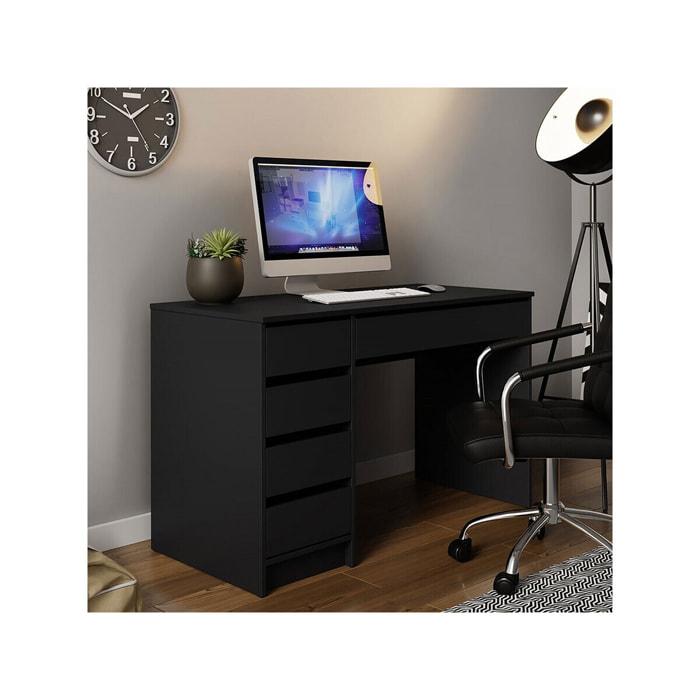 Bureau en bois 5 tiroirs "Malika" - 120 x 75 x 55 cm - Noir