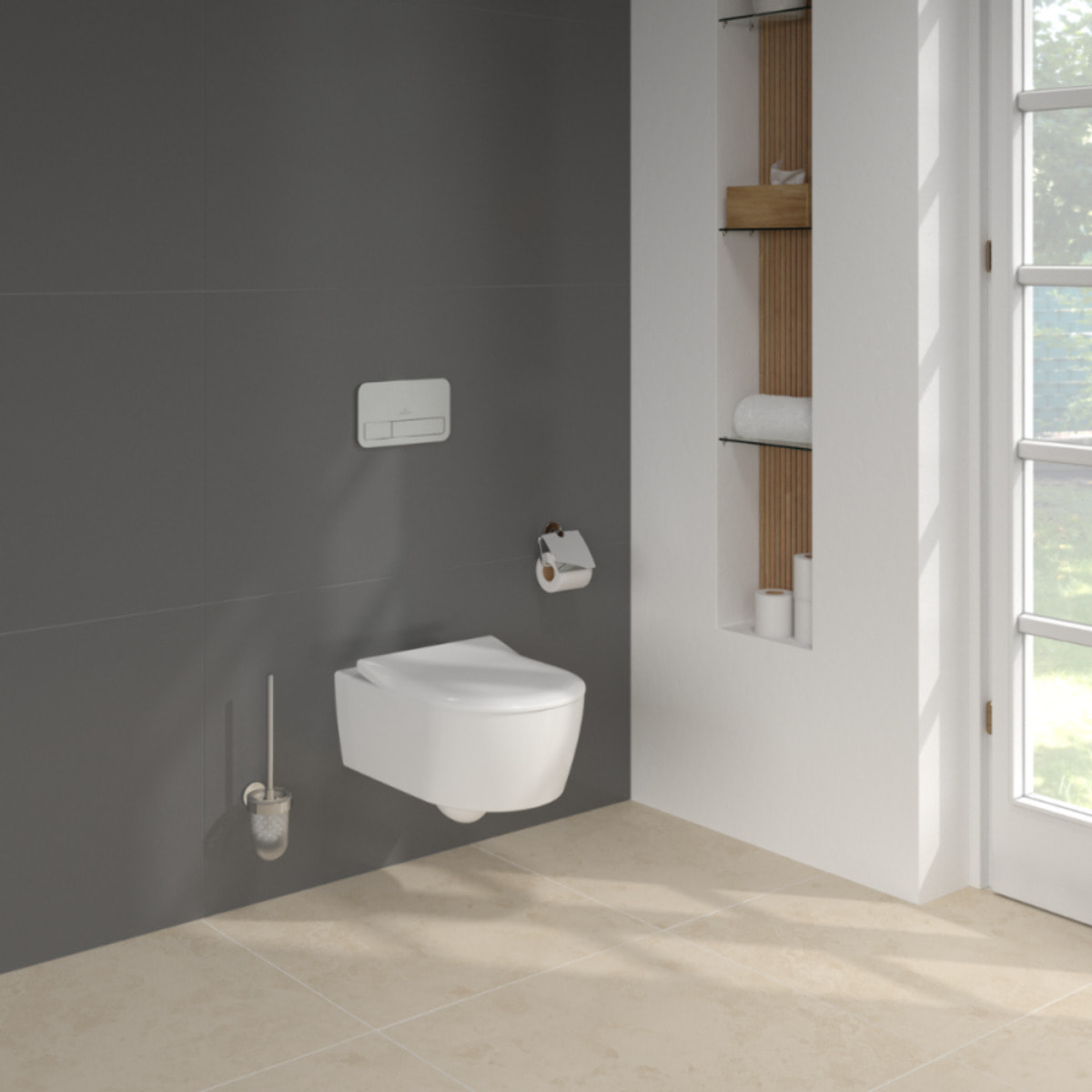 Pack WC suspendu sans bride Avento + Bâti support ViConnect Pro + abattant frein de chute + plaque chromée  + Tabouret bois