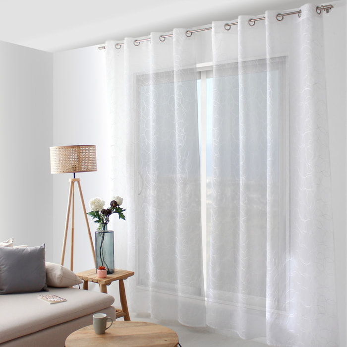 Voilage tamisant brodé de sphères - Blanc