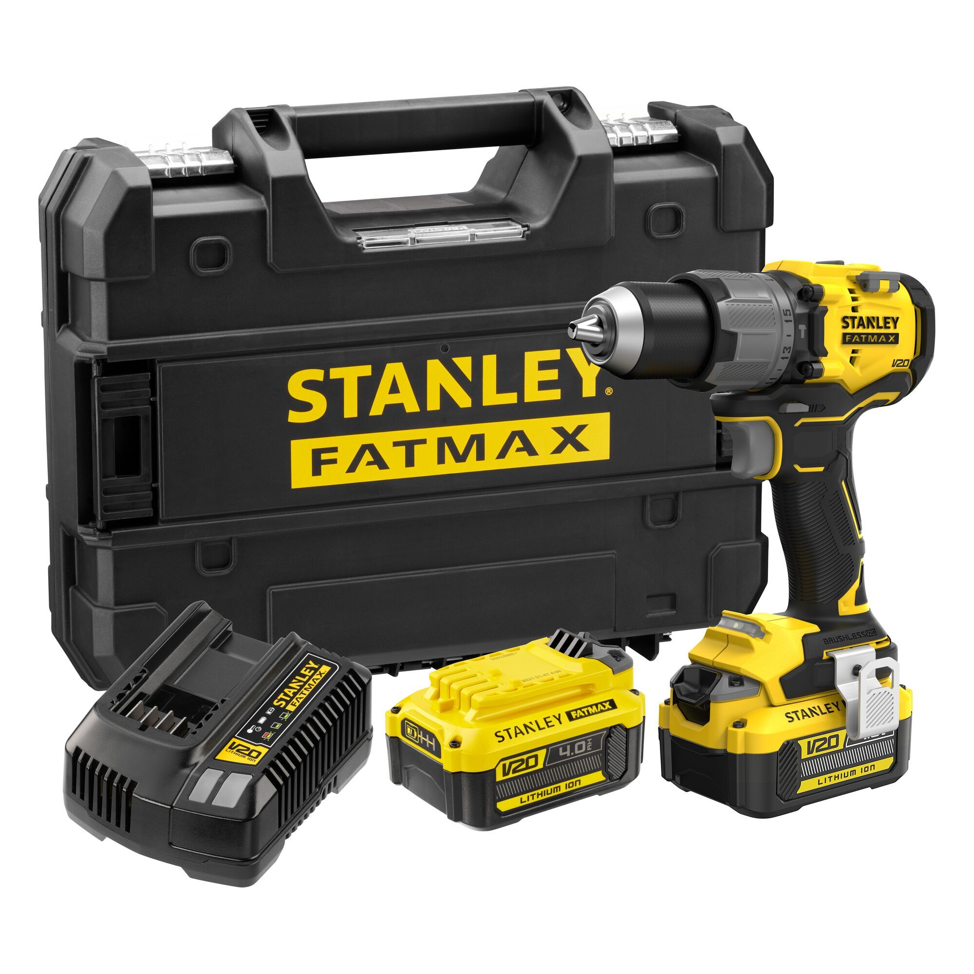 Perceuse visseuse à percussion 80Nm Brushless V20 FatMax 18V avec 2 batteries 4Ah en malette Pro-Stack