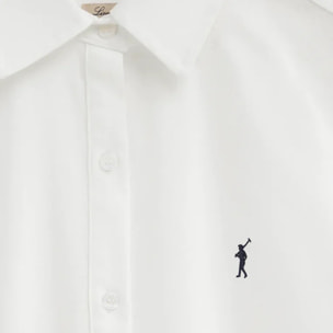 Vestito chemisier cotolino bianco a maniche lunghe con logo Rigby Go