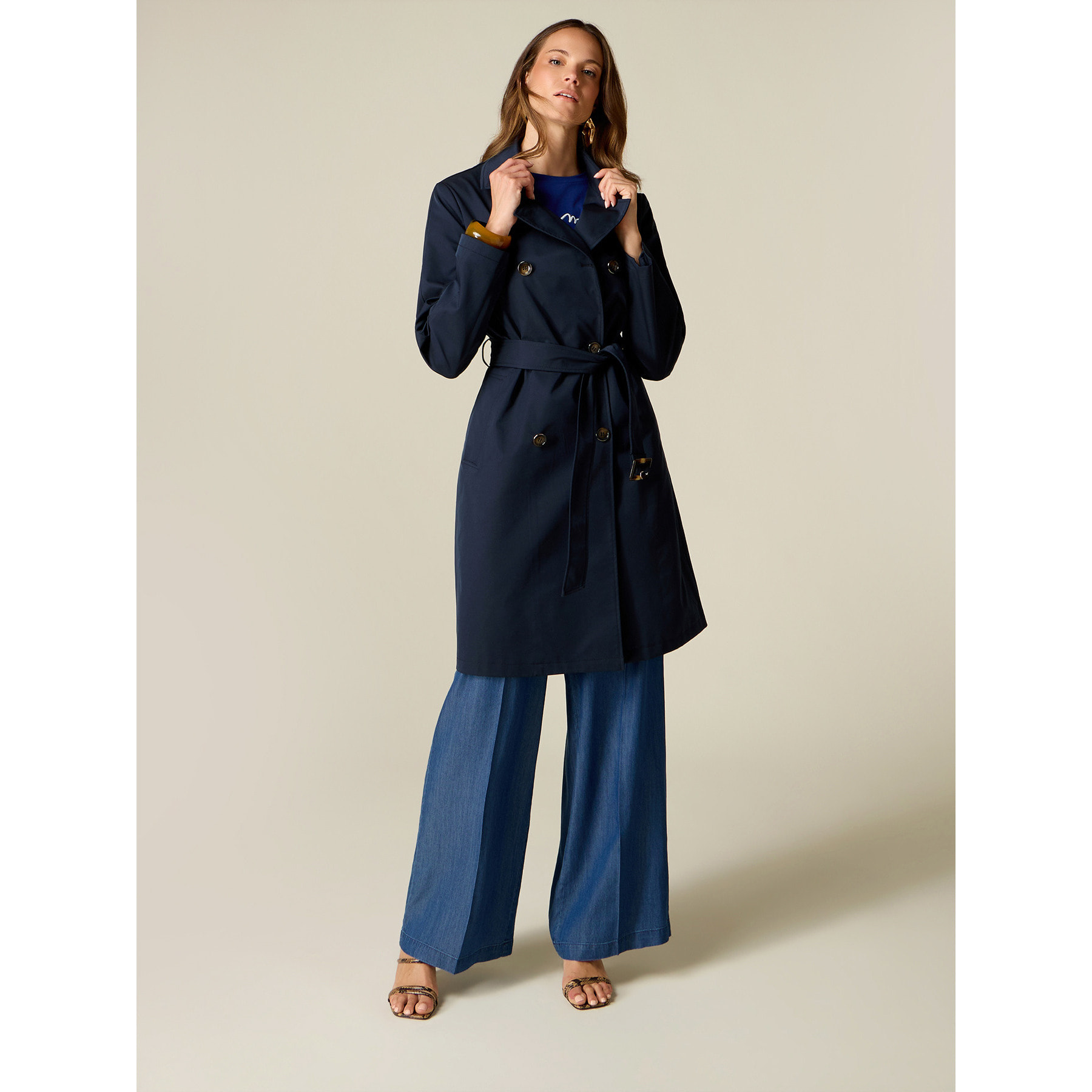 Oltre - Trench doppiopetto con cintura - Blu