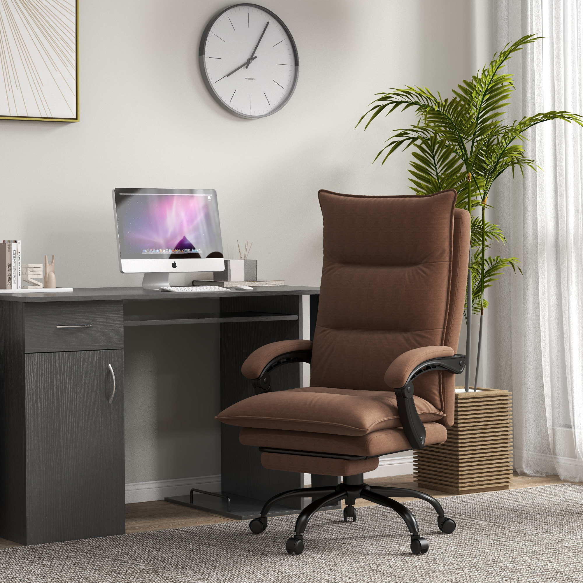 Fauteuil de bureau massant chauffant inclinable réglable repose-pieds rétractable microfibre marron