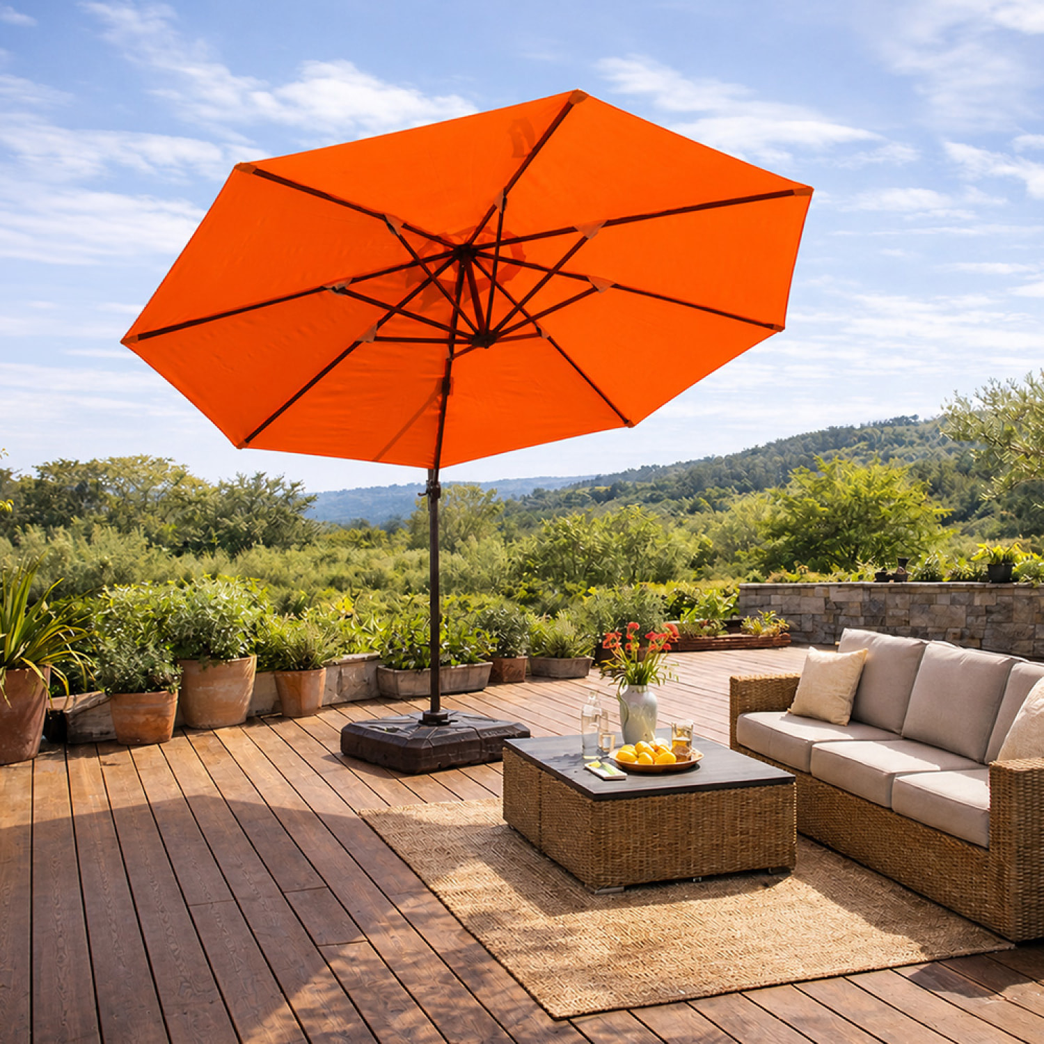 Parasol octogonal Ø 350cm déporté orange en aluminium TARGA