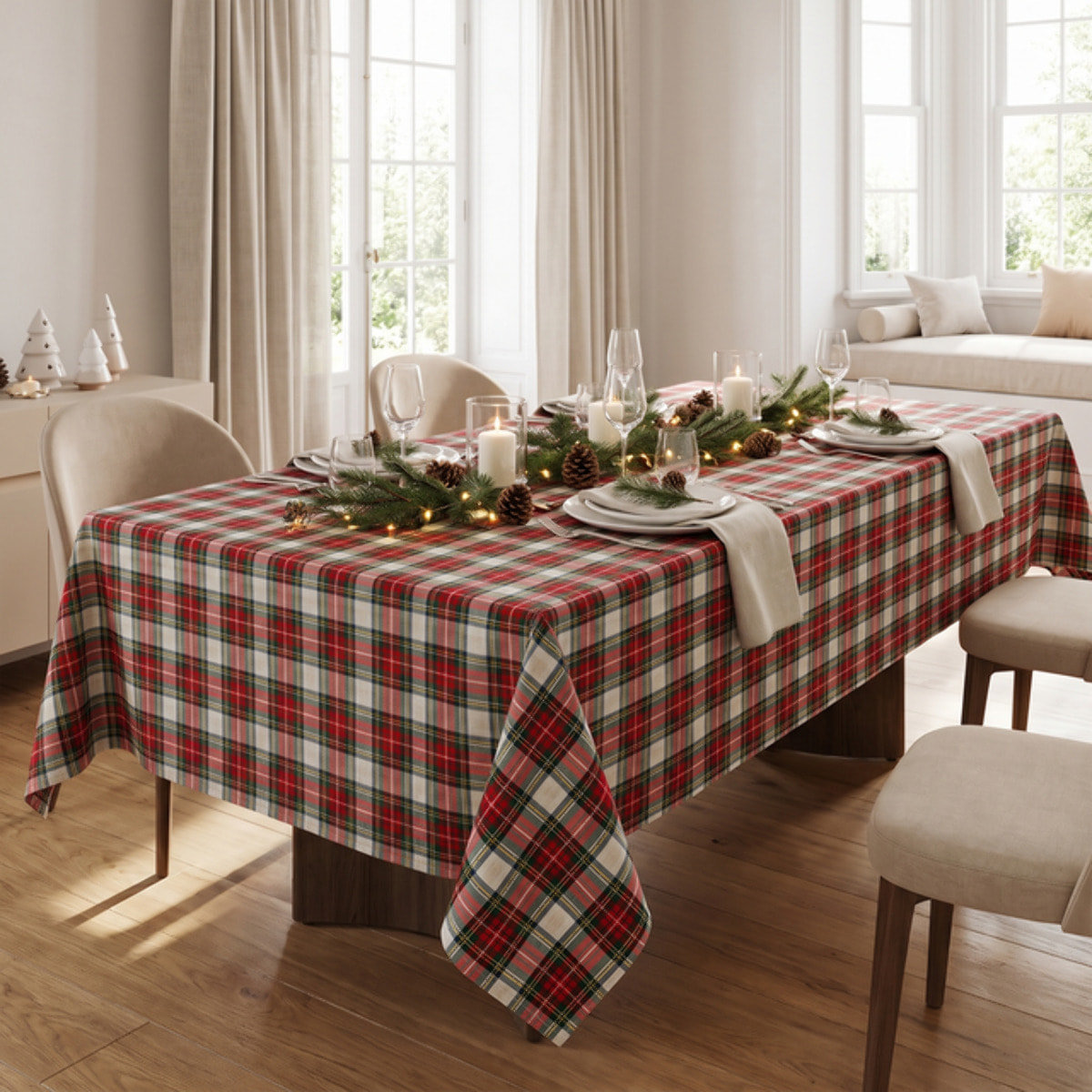 Tovaglia Tartan in Cotone Tinto Filo, Fantasia Scozzese per Tavola da Pranzo, Ideale per Natale e Feste, Disponibile in Diverse Misure, Made in Italy