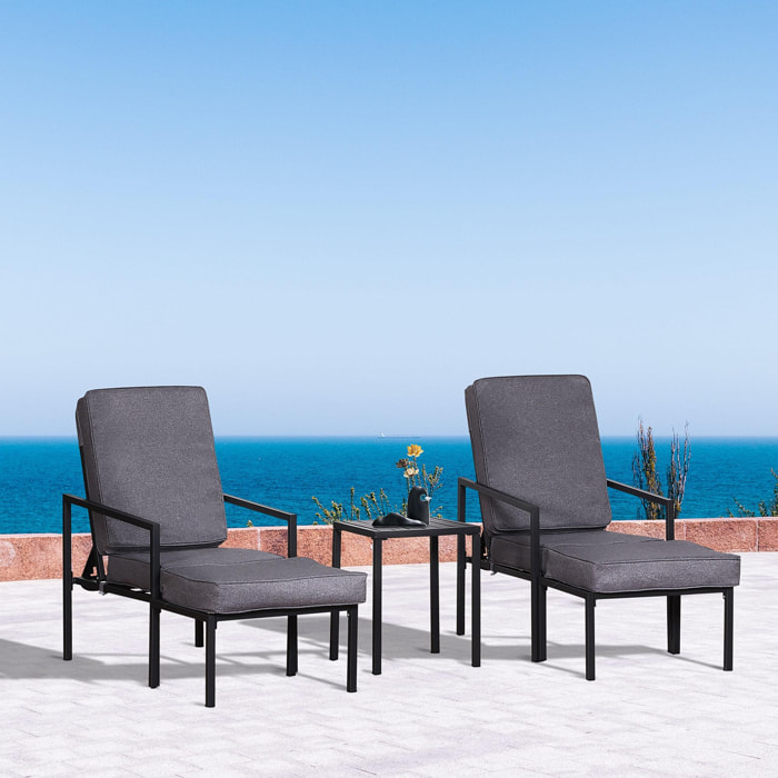 Conjunto de Muebles de Terraza 2 Sillas 1 mesa y 2 Reposapiés Color Gris y Negro