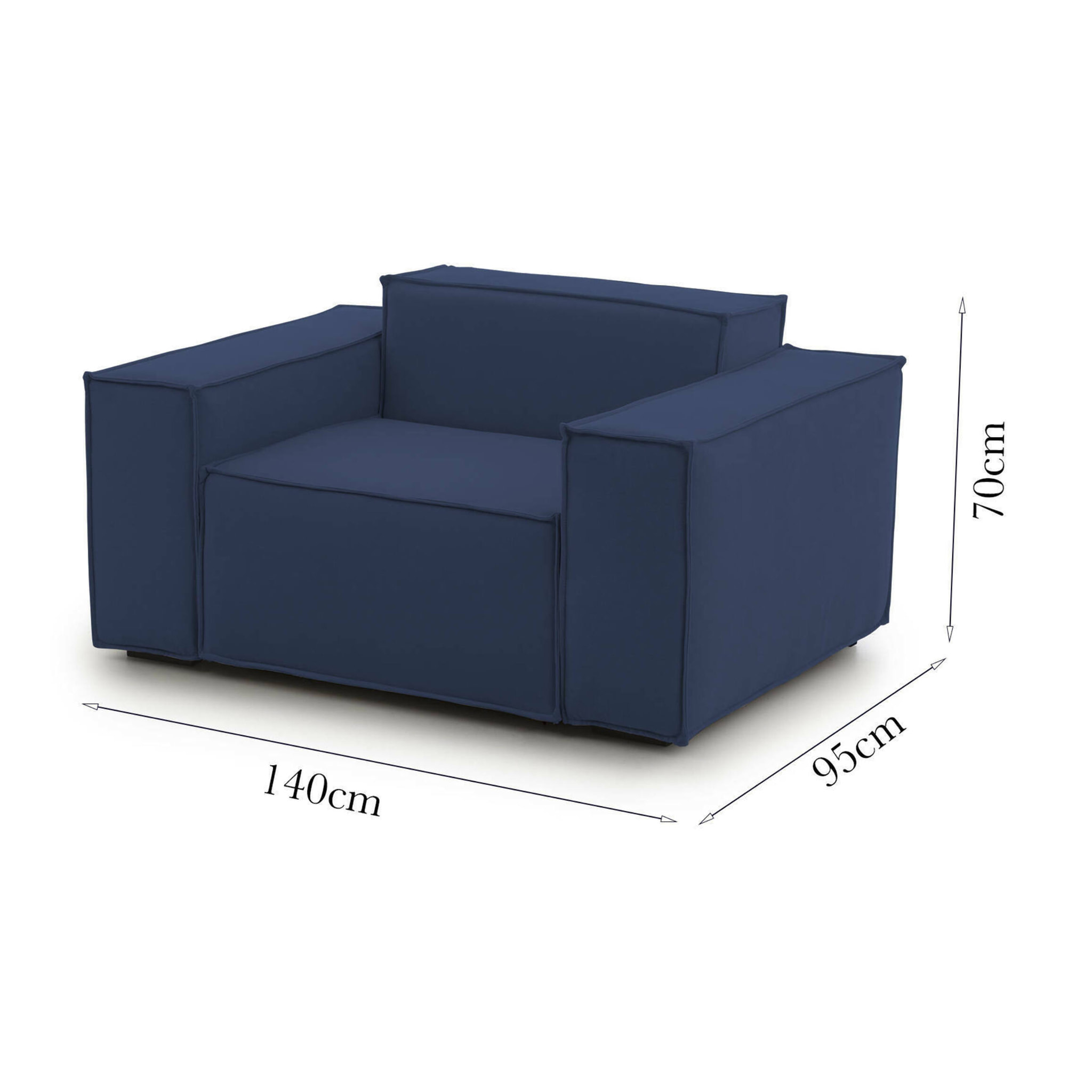 Poltrona Emanuela, Poltrona da salotto, 100% Made in Italy, Poltroncina relax in tessuto imbottito, Cm 140x95h70, Blu