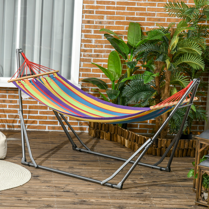 Hamaca con Soporte Plegable 2 en 1, Tendedero con Barra, Estructura de Acero, Hamaca de Camping Portátil de Algodón, Carga 120 kg, para Jardín, Patio, Terraza, 270x100x94 cm, Multicolor