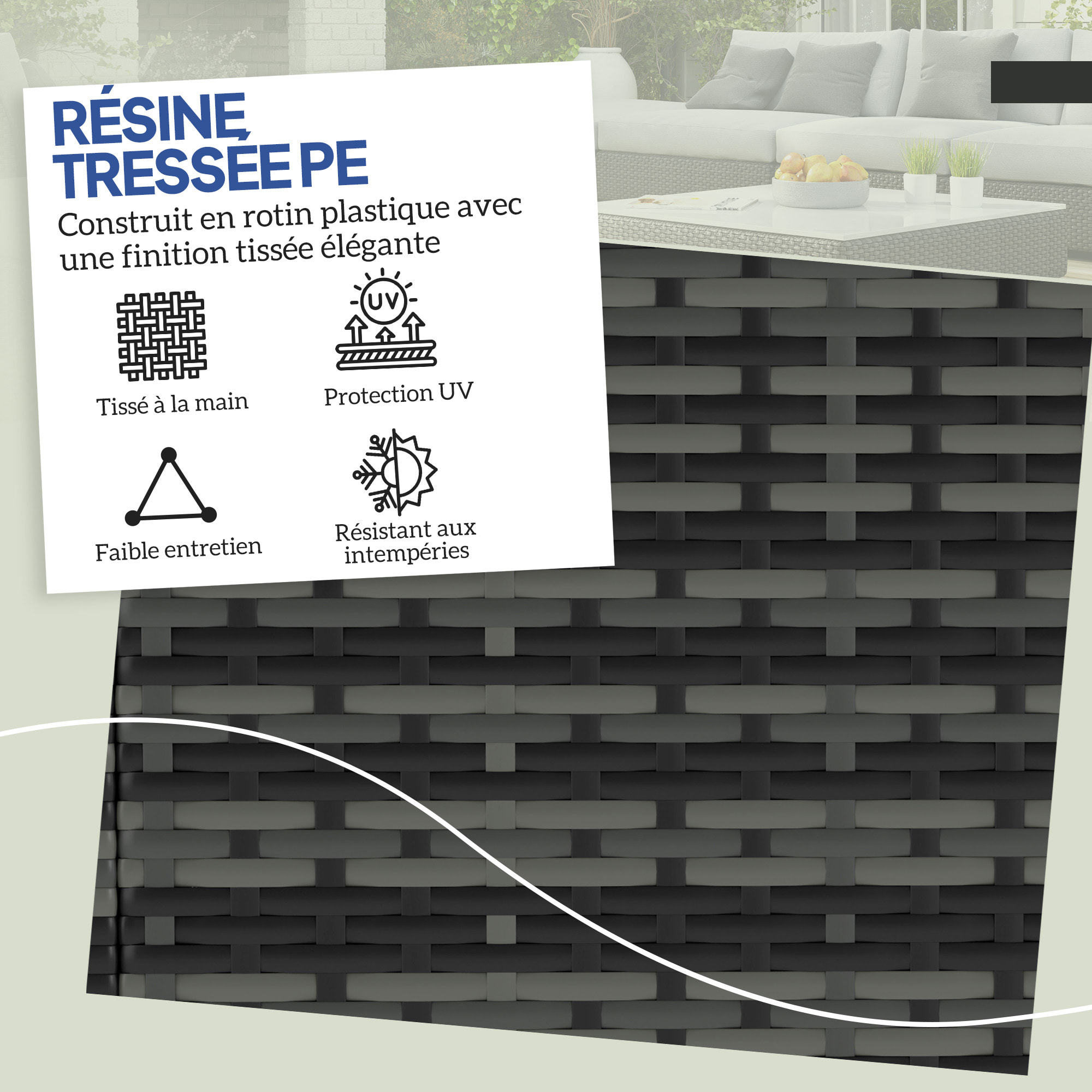 Lot de 2 poufs coffres de jardin - coussins zippés déhoussables - résine tressée aspect rotin gris