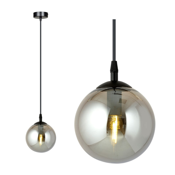 Lampada a sospensione Cosmo in acciaio nero con diffusore in vetro