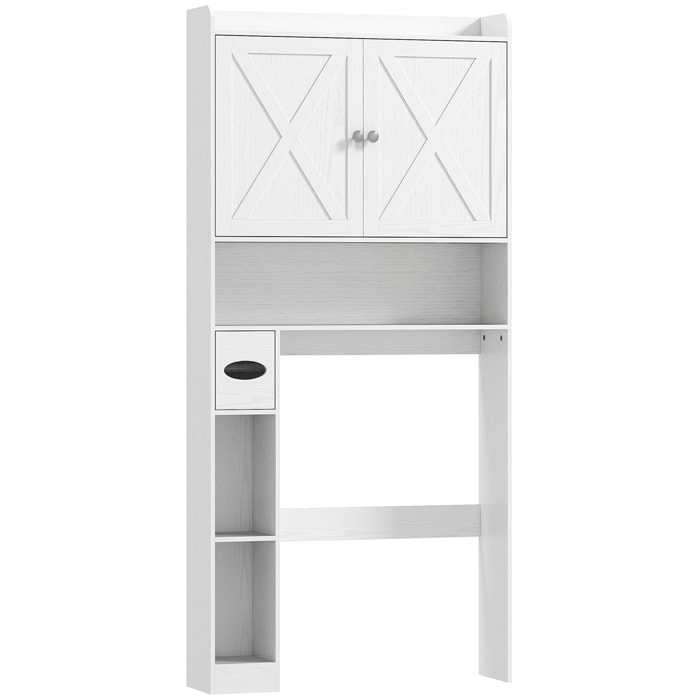 Meuble WC meuble dessus toilettes 2 portes étagère 3 niches porte-papier blanc