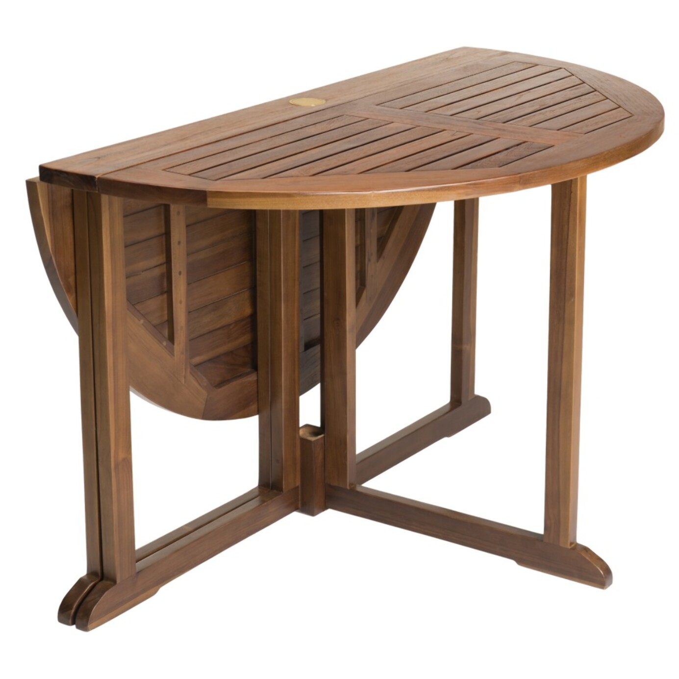 MAEVA - Table de jardin 4/5 personnes - table ronde à rabats papillon en bois teck huilé