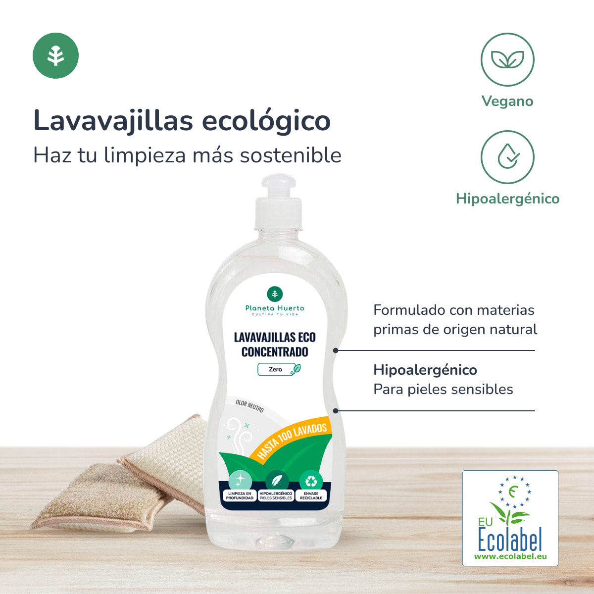 Pack 6xLavavajillas manual hipoalergénico sin perfume ECO Planeta Huerto 750 ml