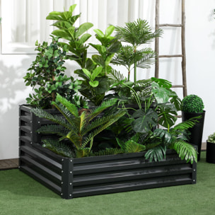 Huerto Urbano de 2 Niveles de Acero Galvanizado, Jardinera Exterior con Diseño de Escalera y Fondo Abierto para Cultivos, Plantas, Herbaria, para Terraza, Jardín, 120x101x58 cm, Gris Oscuro