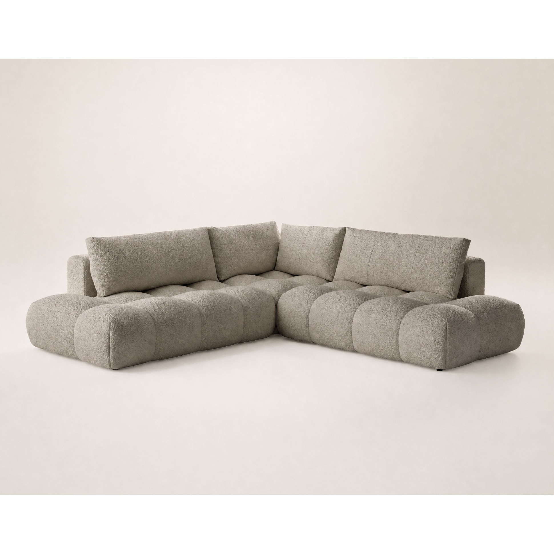 Yulin - Canapé d'angle L 5 places convertible avec coffre en tissu bouclette - Taupe
