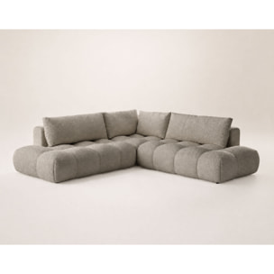 Yulin - Canapé d'angle L 5 places convertible avec coffre en tissu bouclette - Taupe