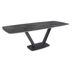 Mesa comedor Angel Cerdá extensible ovalada barril con tapa de mármol porcelánico en negro con vetas grises en acabado mate 160x100x76cm