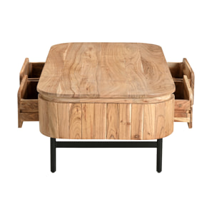 Table basse avec rangements en bois massif et métal noir 4 tiroirs L115 cm NAPOLI