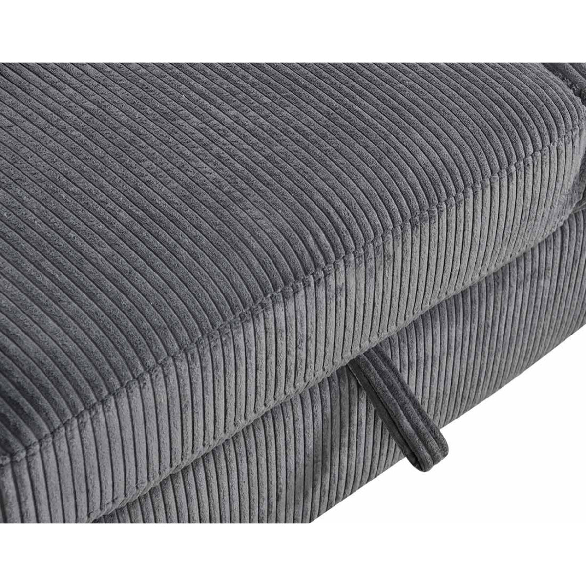 Baoji - Canapé d'angle droit 5 places convertible avec têtières et coffre en velours côtelé - Gris