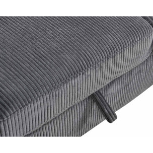 Baoji - Canapé d'angle droit 5 places convertible avec têtières et coffre en velours côtelé - Gris
