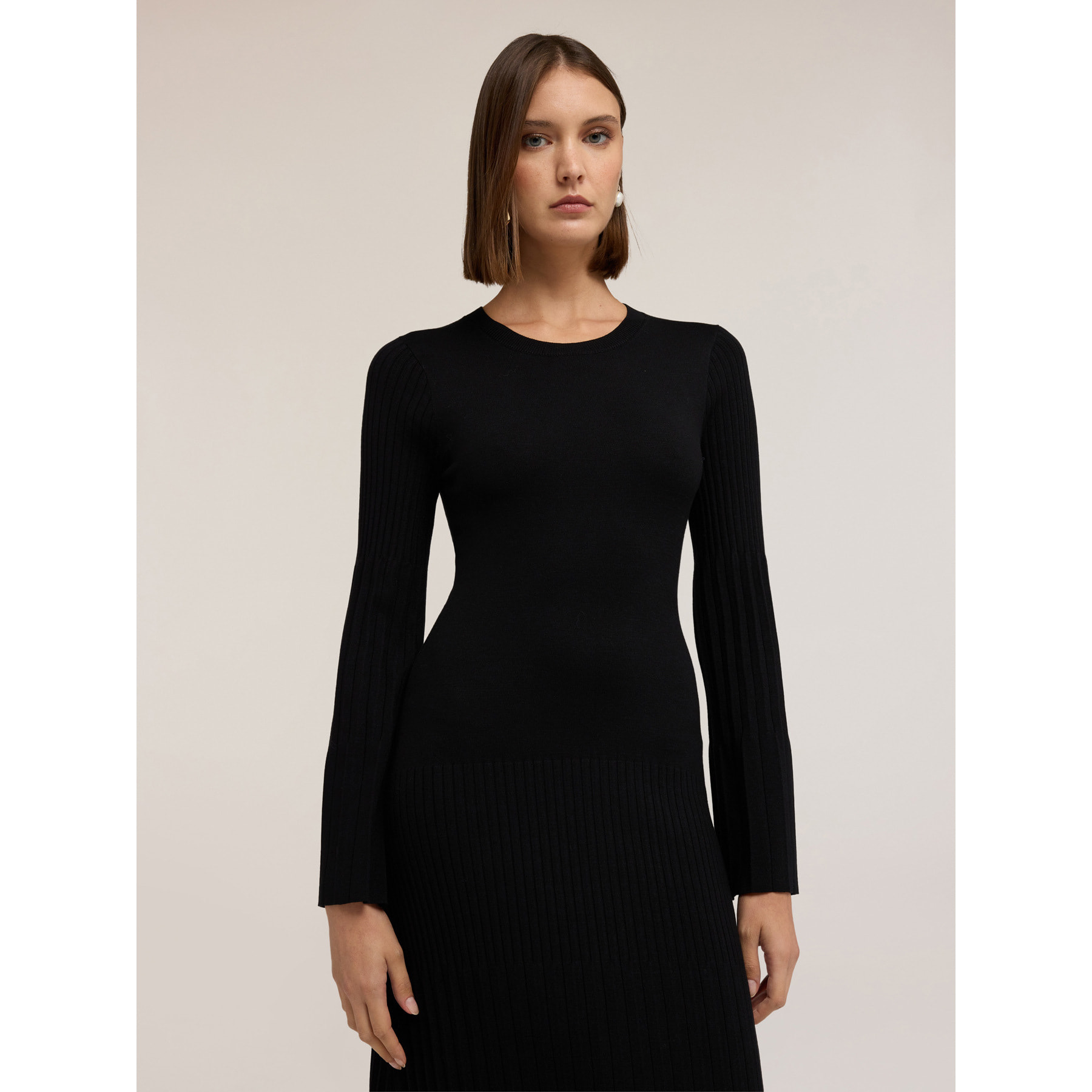 Motivi - Vestido largo de punto acanalado - Negro