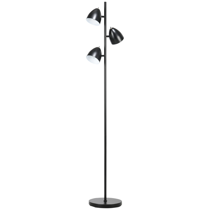 Lampadaire design industriel 3 ampoules max. 40 W abats-jours orientables acier noir