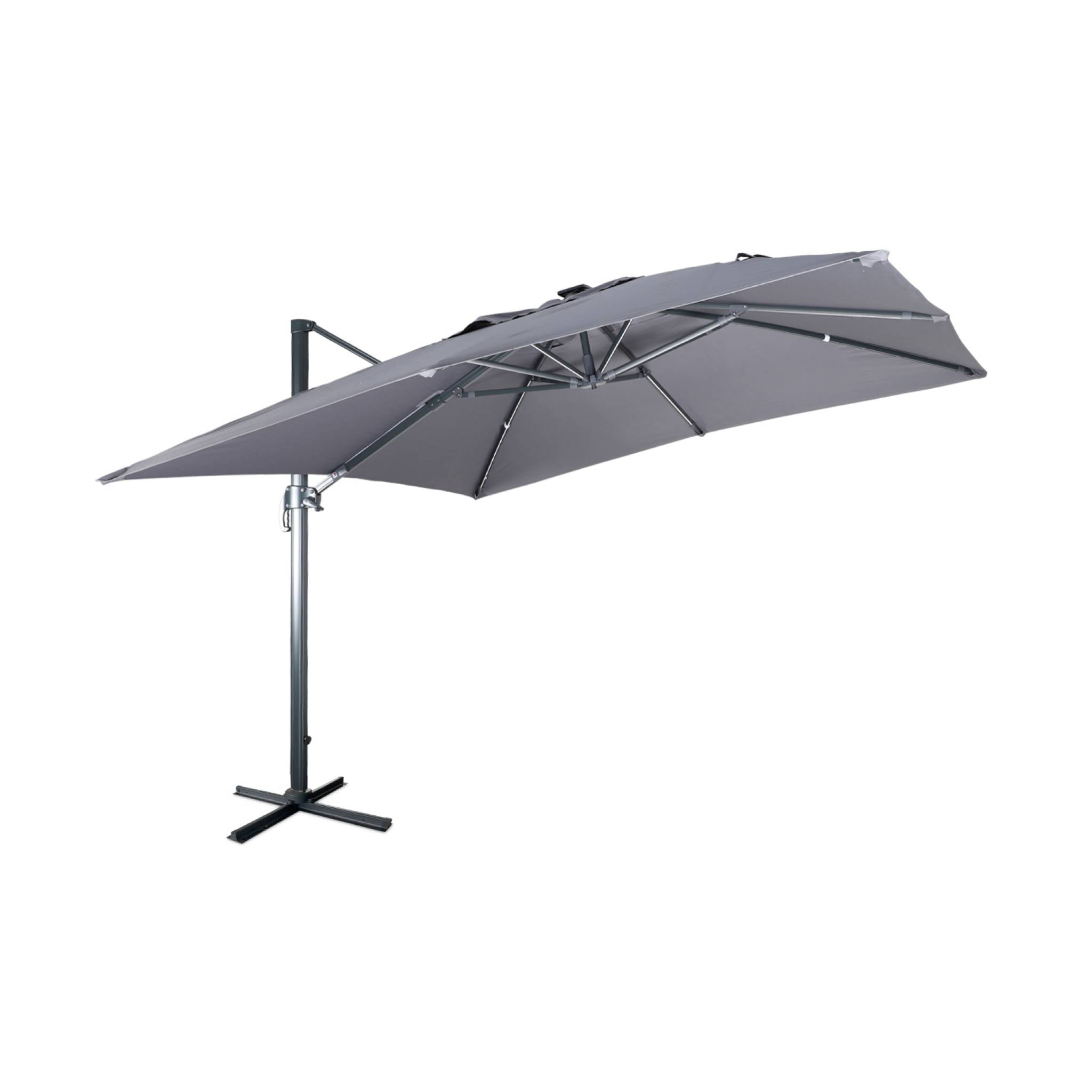 Parasol déporté solaire LED 3x3m Luce gris avec lumière intégrée + housse