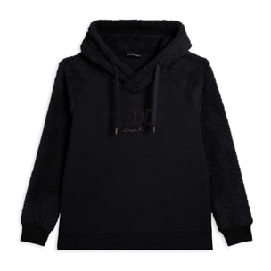 Felpa con cappuccio incrociato e maniche in sherpa