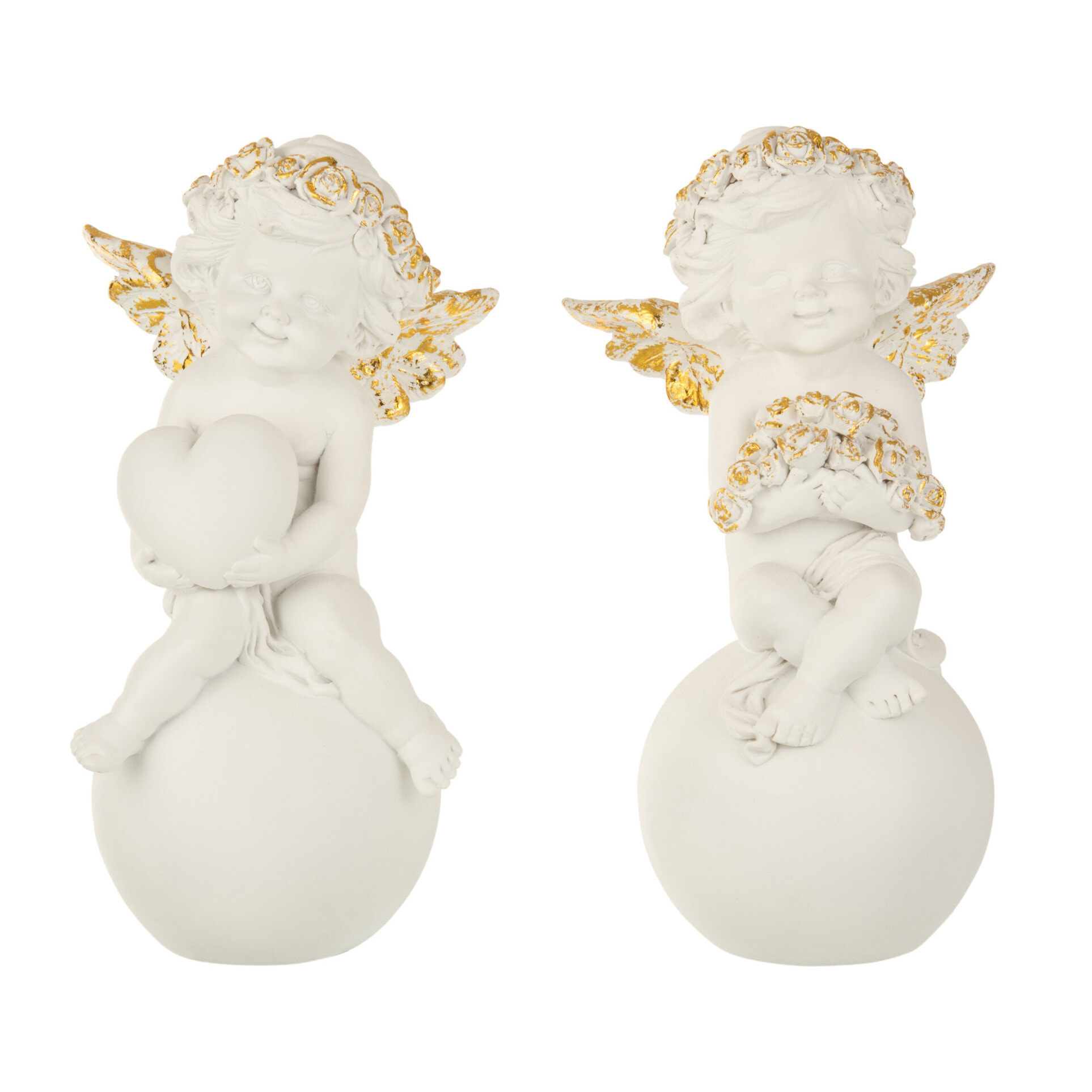 J-Line figurine Ange Sur Boule  - polyrésine - blanc/or - large - 2 pcs