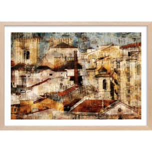 Affiche Alfama Lisbonne Affiche + cadre en bois - Chêne
