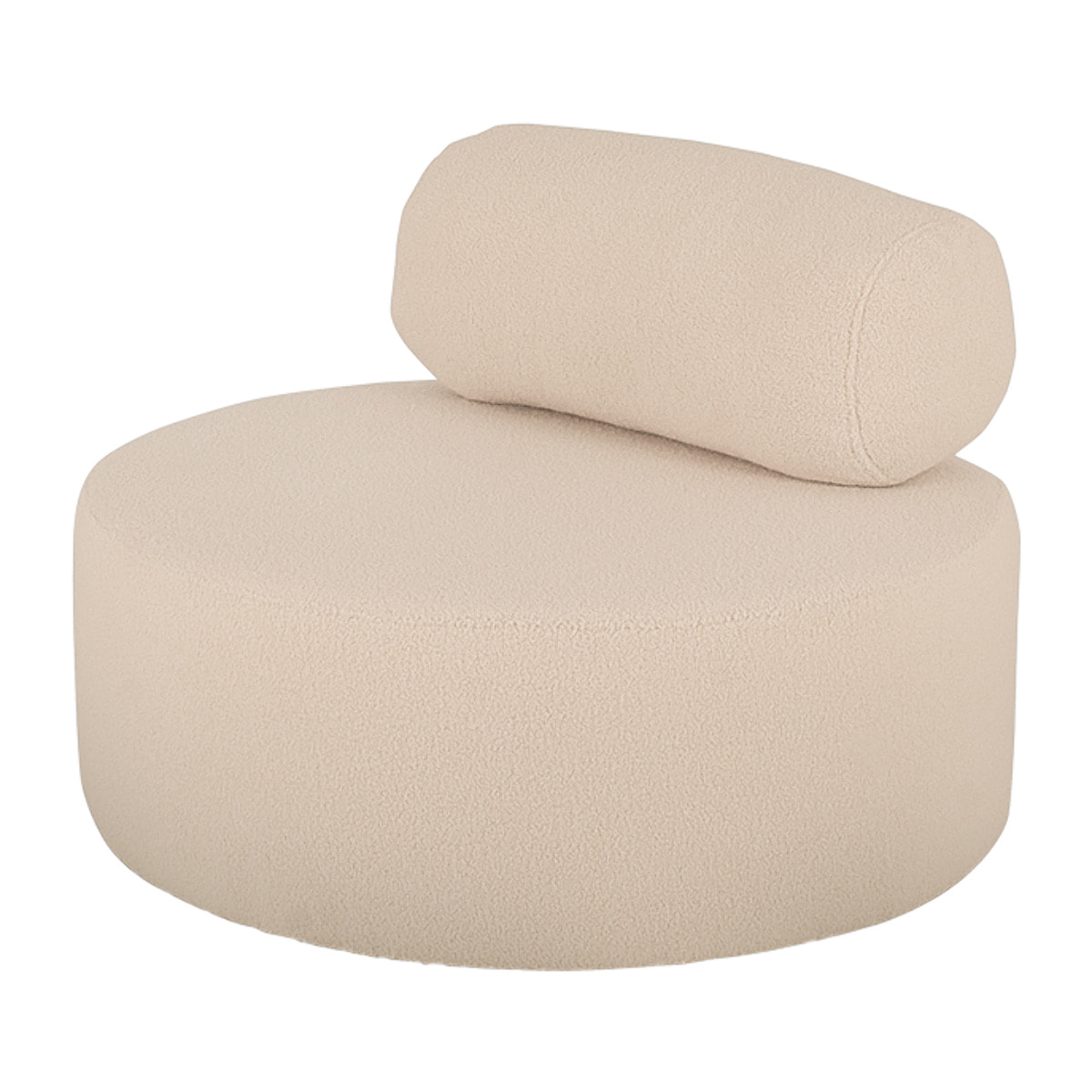 Fauteuil en bouclé rond couleur beige de 91x71cm Hauteur: 71 Longueur: 91 Largeur: 91