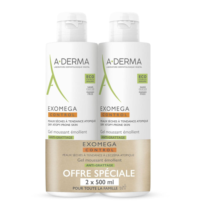 Exomega Control - Gel Moussant Emollient 2x500 ml