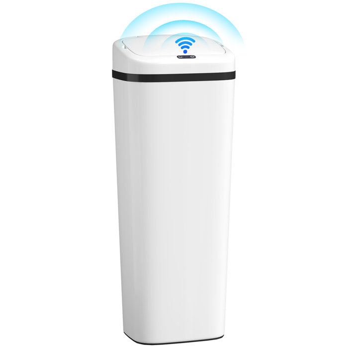 Cubo de Basura Cocina Automático 50 L, Papelera de Cocina Estrecha de Acero Inoxidable con Sensor Infrarrojo y Modo Manual, Anillo de Retención, Antihuellas, para Oficina, Hogar, Blanco