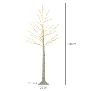 HOMCOM Árbol Sintético Altura 150 cm con 120 Luces LED IP44 Ajustable en 3 Modos Ramas Flexibles y Base Lámpara de Árbol Decoración Navidad para Interiores 20x20x150 cm Blanco