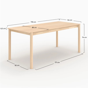 Table rectangulaire en placage frêne effet blanchi 6 places - Irène